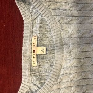 Light blue short sleeve ribbed sweater